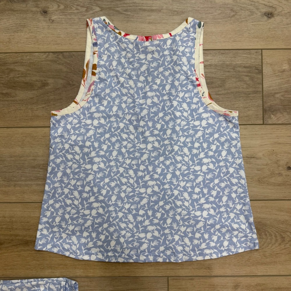 Pact Staycation Organic Cotton Floral Pajama Set Blue White Red Medium - Picture 7 of 14